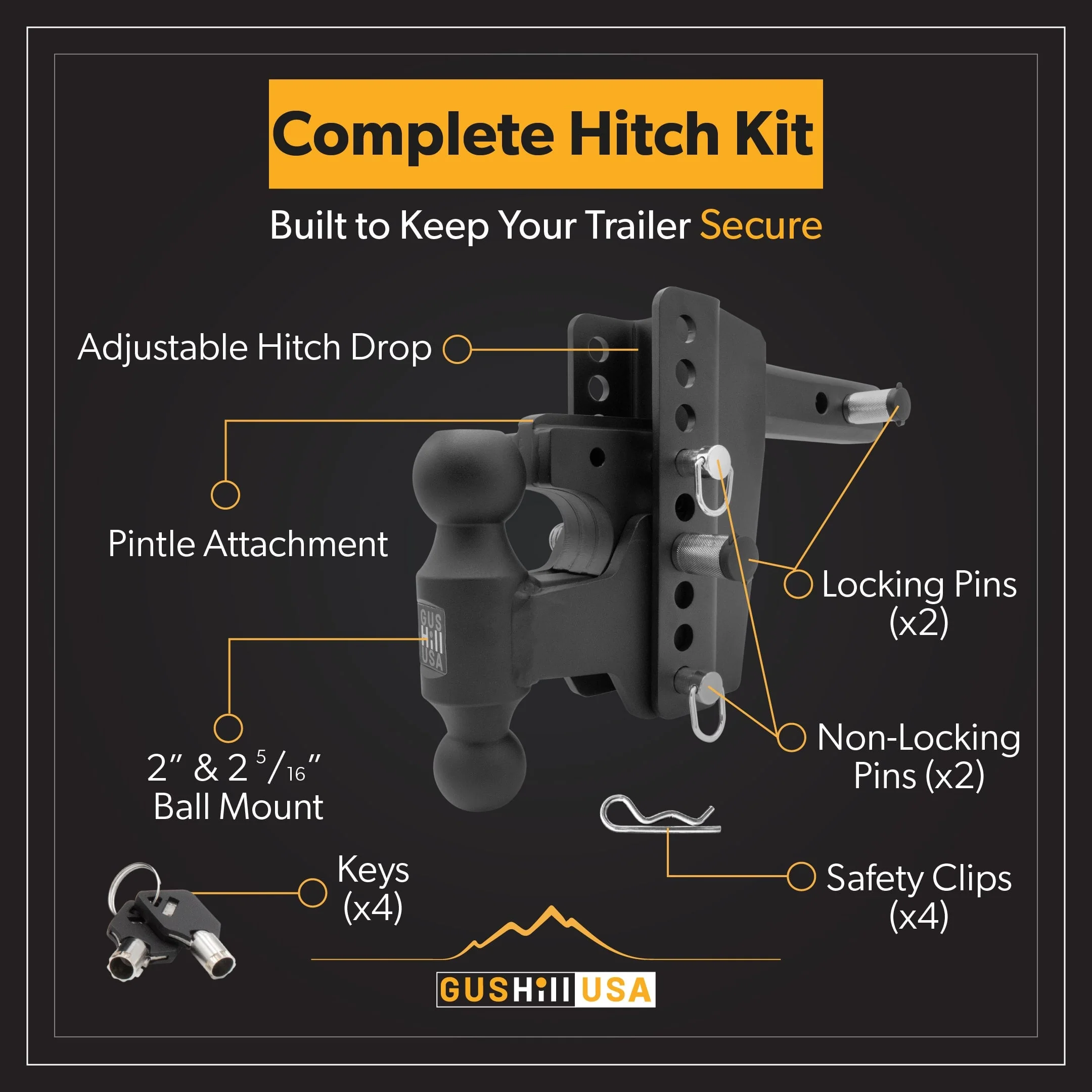 Adjustable Drop Hitch Kit with Dual Ball & Pintle | 16,000 lb | GusHillUSA - Image 3