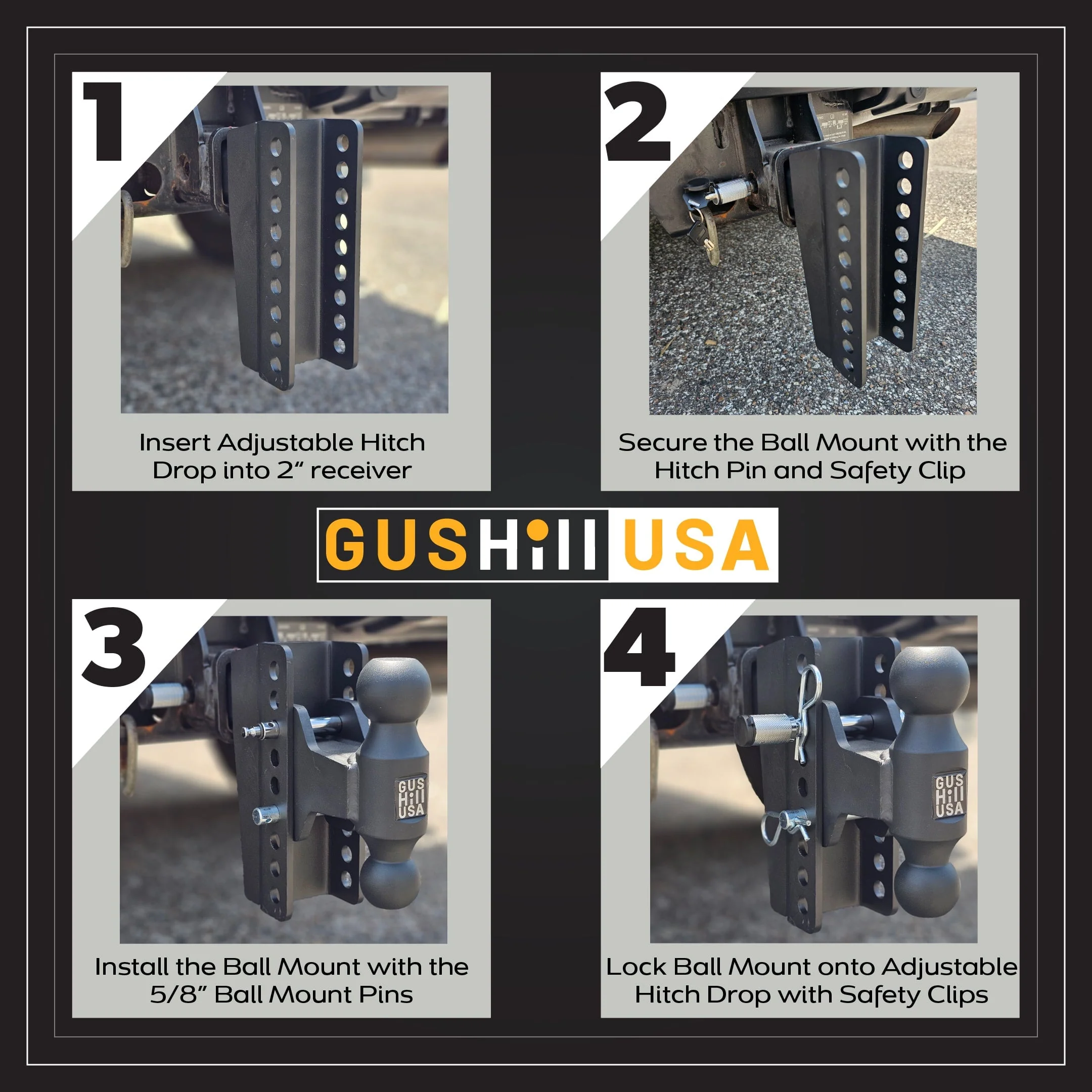 Adjustable Drop Hitch Kit with Dual Ball & Pintle | 16,000 lb | GusHillUSA - Image 4