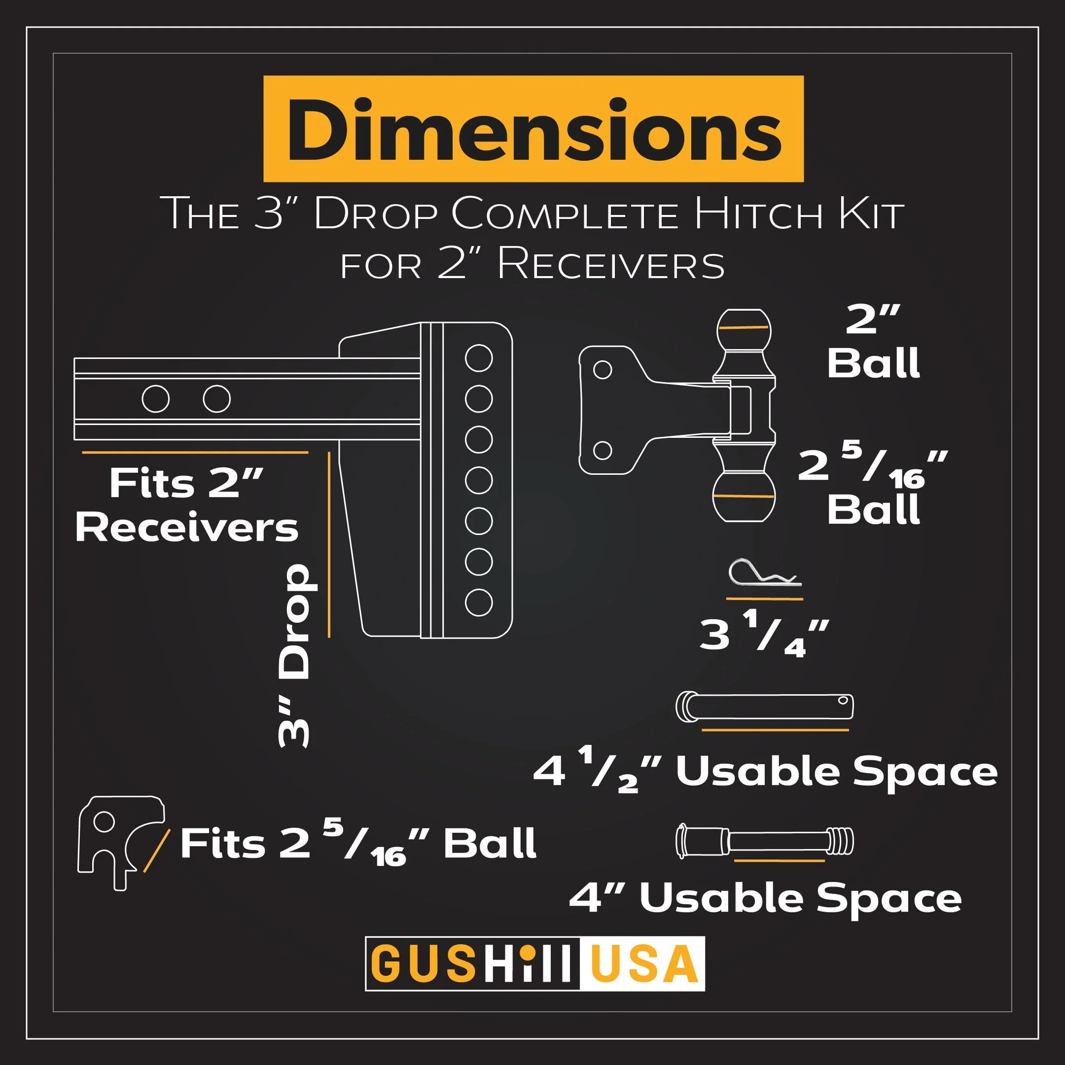 Adjustable Drop Hitch Kit with Dual Ball & Pintle | 16,000 lb | GusHillUSA - Image 5