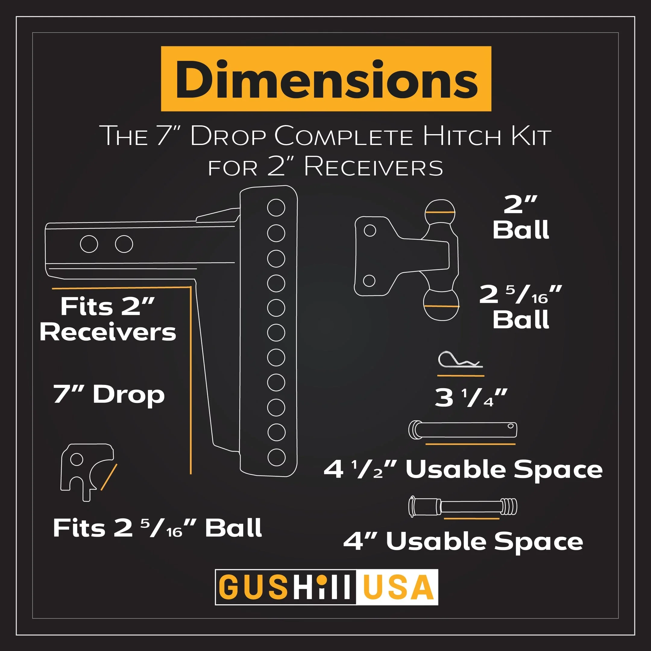 Adjustable Drop Hitch Kit with Dual Ball & Pintle | 16,000 lb | GusHillUSA - Image 7