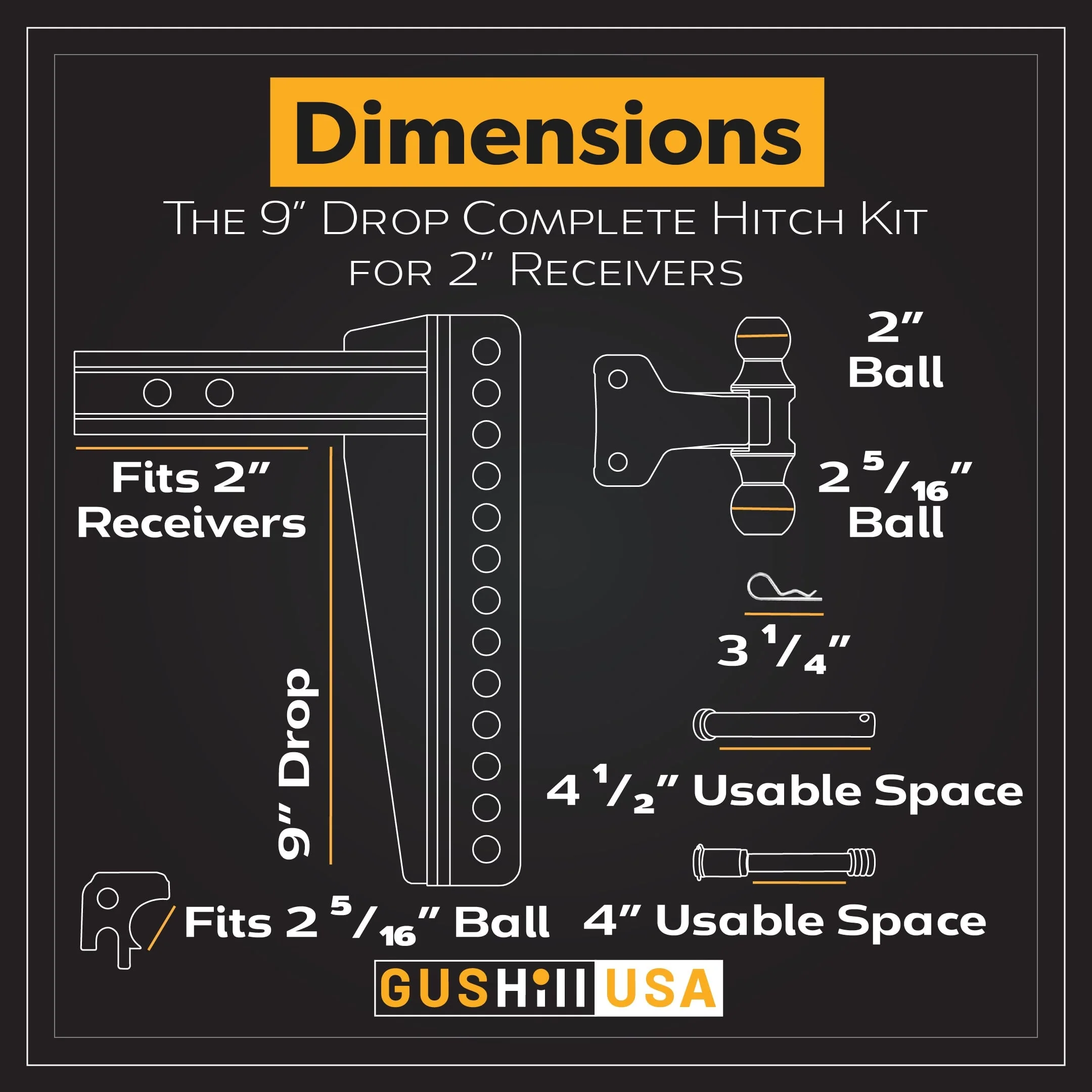 Adjustable Drop Hitch Kit with Dual Ball & Pintle | 16,000 lb | GusHillUSA - Image 8